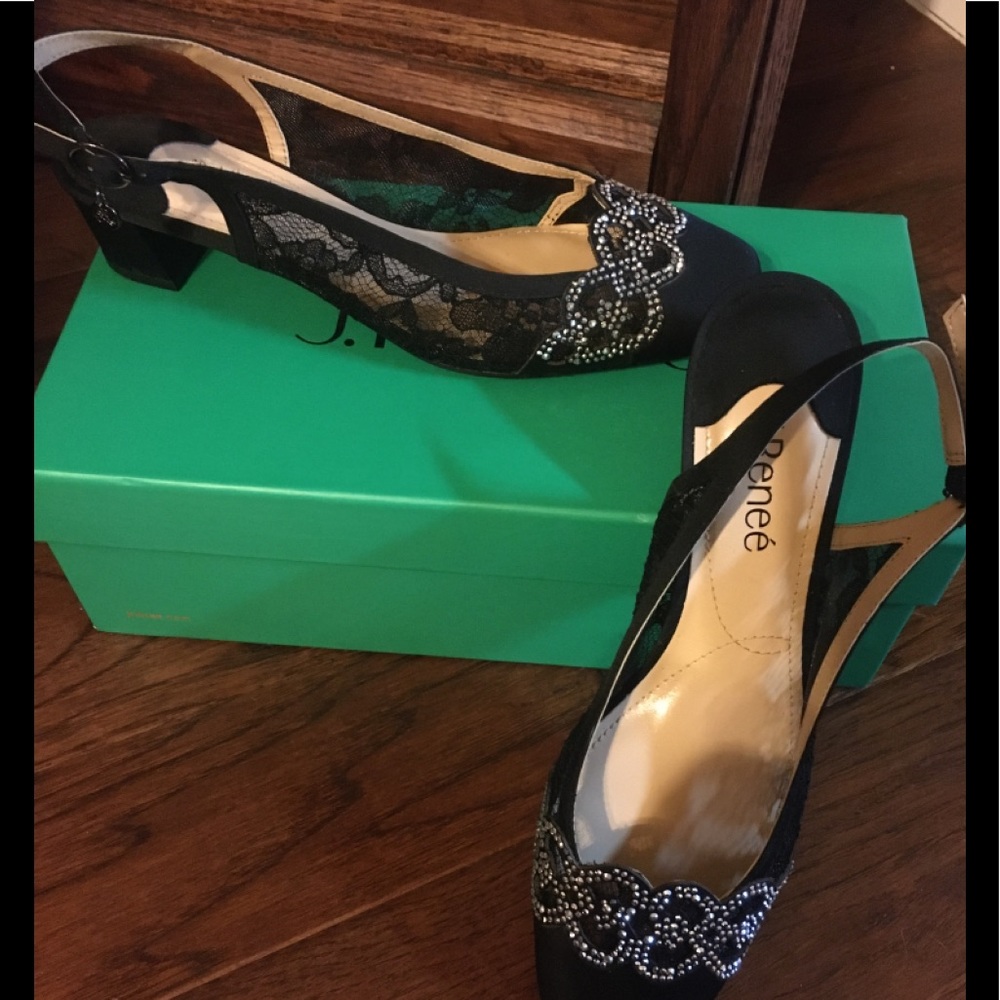 J Renee Faleece black lace and satin shoe